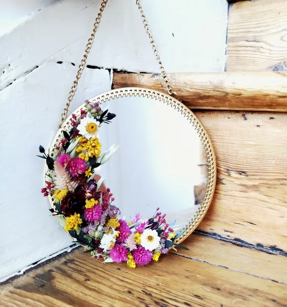atelier miroir fleuri rond